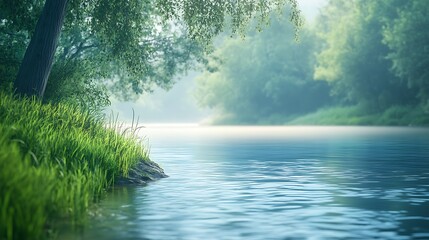 Fototapeta premium Misty river in forest