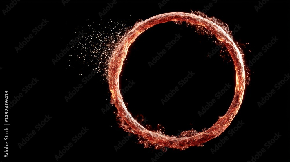 Poster fiery circle with a lot of smoke and fire surrounding it. the circle is the main focus of the image 