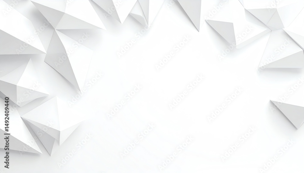 Poster minimalist design featuring various geometric white paper shapes arranged on a blank background, cre