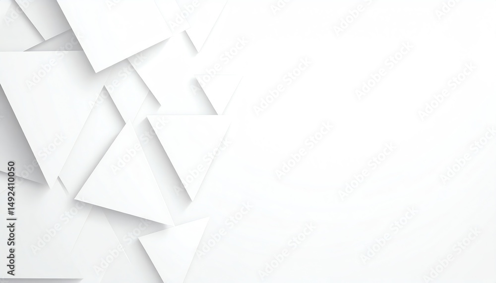 Poster abstract design featuring overlapping white triangles on a light background, creating a modern and m