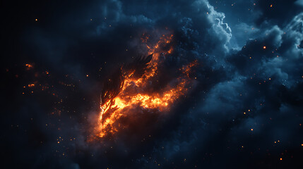 Fototapeta premium Majestic dragon surrounded by burning light high resolution picture