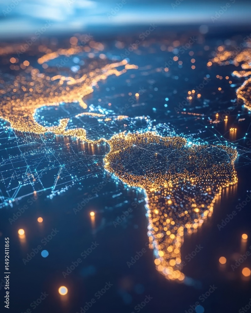 Poster global data network map of americas digital connectivity and technology infrastructure with a futuri