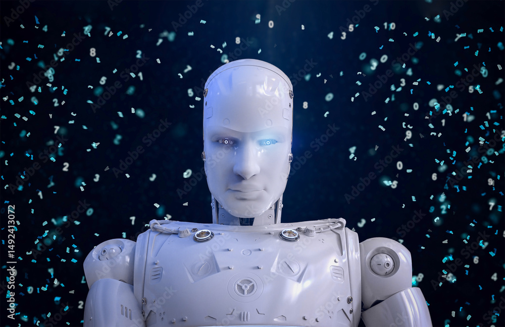 Poster machine learning concept ai robot with education graphic interface