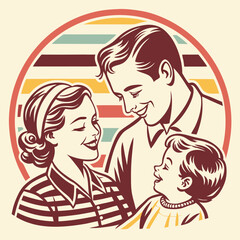 Retro-style family icon with vintage colors and textured shading
