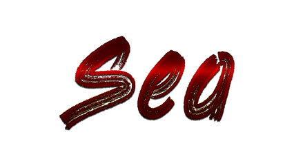 3D blood red word design of Sea on white background.	
