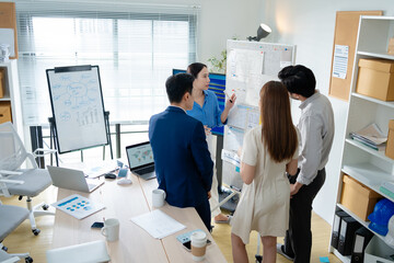 Group of creative Businesspeople brain storm meeting presentation,discussing roadmap to product...