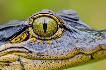 Close-up of American Alligator Head with Sharp Teeth and Yellow Eye in Florida Everglades