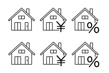 住宅に円マークとパーセンテージ記号がつけられたアイコンセット