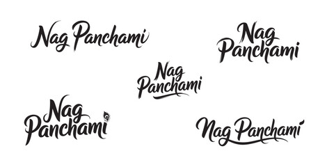 Nag panchami black calligraphy text vactor set