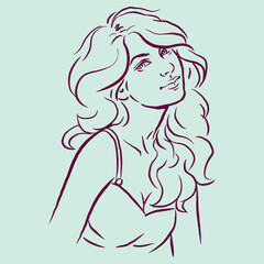 girl portrait with long hair vector for illustration card decoration