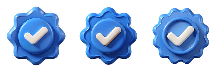 Blue check mark icons isolated on transparent background. 3D render