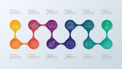 Infographic template with 12 circle options for presentation and data visualization. Business process chart, diagram with twelve steps to success.