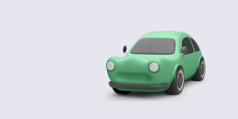 3d Green Compact Car Icon With Smooth Cartoon Style Representing Urban Transport, Eco Travel Or Vehicle Concept. Vector Illustration.