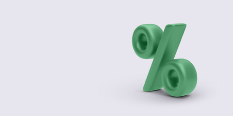 Percentage Symbol in Minimal 3D Style with Smooth Green Surface and Soft Shadows. Perfect for Sales, Discounts, and Finance Concepts. Vector Illustration.