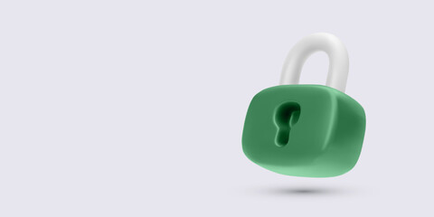 Padlock Icon, 3D Green Lock with White Shackle in Minimal Cartoon Style. Perfect for Security, Privacy, or Access Concepts. Vector Illustration.