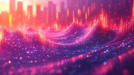 Abstract city landscape with data visualization