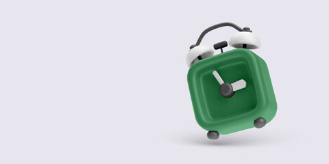 Alarm Clock Icon, 3D Green Square Bell Timer with White Bells and Minimal Style. Ideal for Time, Reminder, or Wake Up Concepts. Vector Illustration.