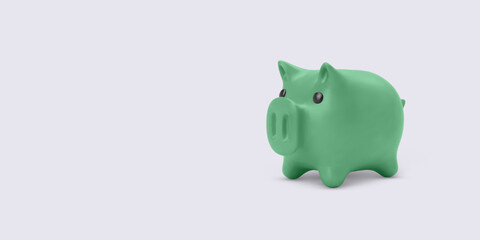 Piggy Bank, Green 3D Money Saving Icon, Cute Minimal Style for Finance, Investment, or Budgeting Concepts. Clean White Background. Vector Illustration.