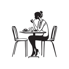 Vector illustration of a woman enjoying her meal at the dining table