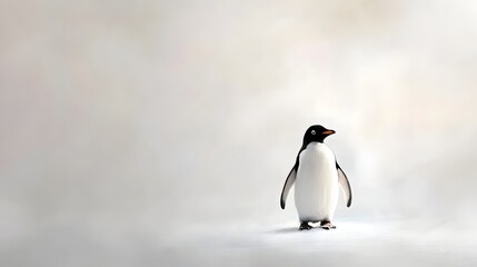 Obraz premium Gentle Penguin Standing Alone on a Softly Colored Background