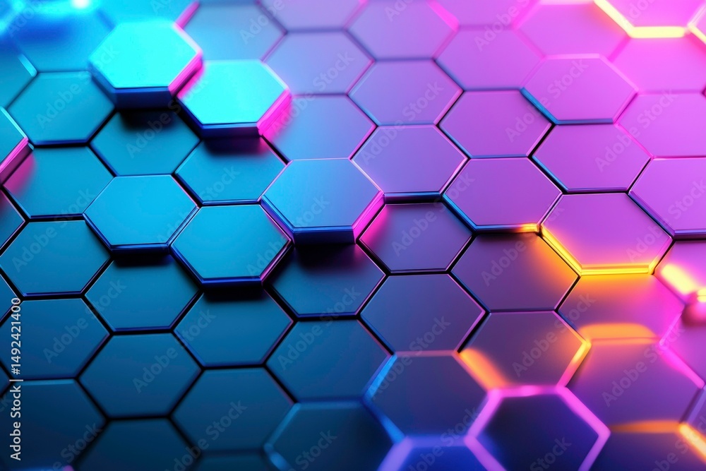 Poster red glowing hexagon technology interface with dark background