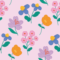 Abstract artistic florals seamless pattern background vector. Colorful botanical wallpaper with flower, foliage. Design for prints, cover, fabric, packaging, wall art, home decor. 