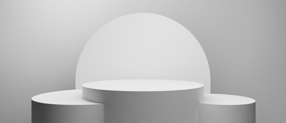 3d booth kiosk illustration rendering, Exhibition podium pedestal stand event stage for mockup a Display design, trade show for retail product on white background