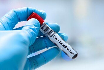 Blood sample tube for liver function test analysis. 