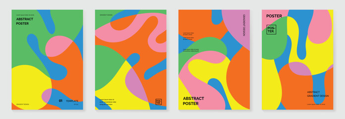Plakat Summer poster background vector set. Minimalist cover template with geometric shape. Ideal design for social media, banner, summer season card.