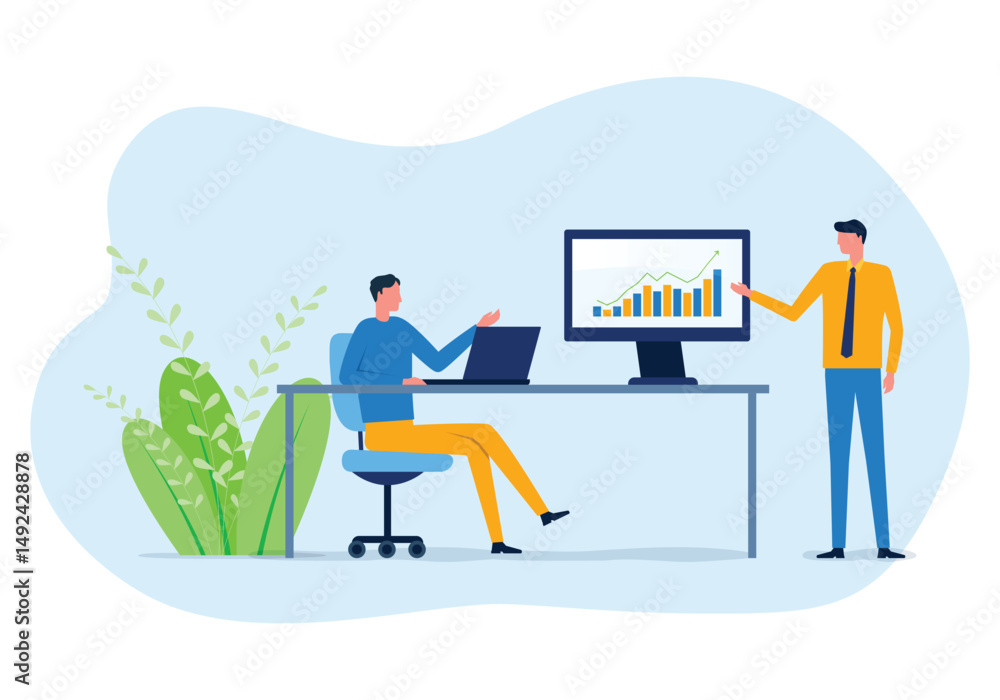 Aufkleber Business Financial advisor working and Business investment planning on monitor report graph. data analytics	 team concept