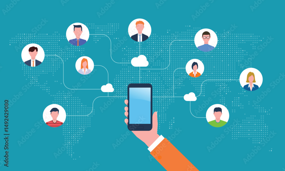 Poster people connect to communication with global network connection online  concepts. 
and business team working meeting online by social media technology,
