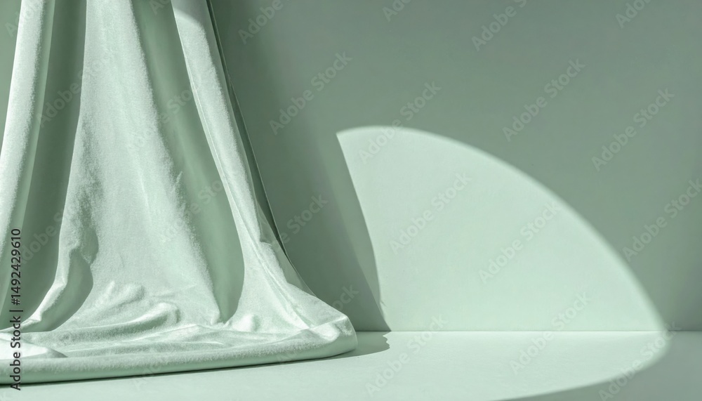 Poster draped fabric creating shadows studio space photography minimalistic environment side view artistic 
