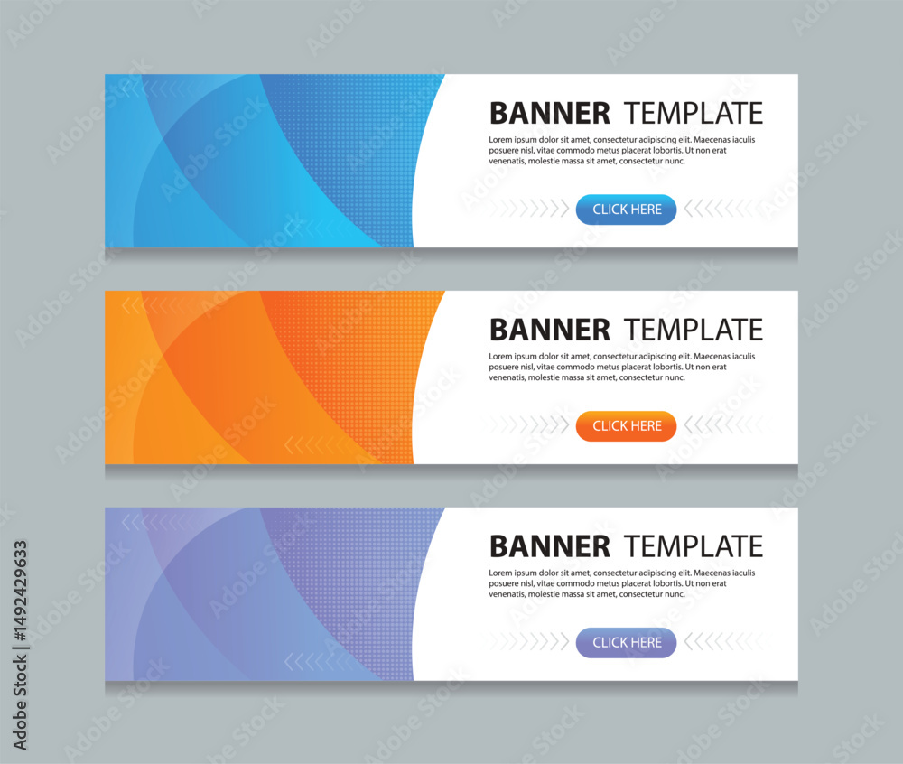 Aufkleber Set abstract horizontal web banner design background template. three color gradient style. Suitable for web and social media ads. Vector illustration file.