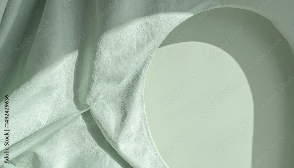 Poster artistic still life of curved white fabric and minimalist objects studio setting photography calm at