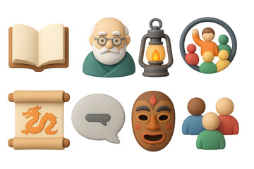 Cultural heritage icons: traditions, wisdom, and community connections