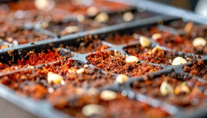 Seed germination process indoor garden photography close-up detailed growth concept