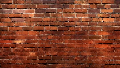 Fototapeta premium Abstract old wall background with stained aged bricks, full panoramic view texture