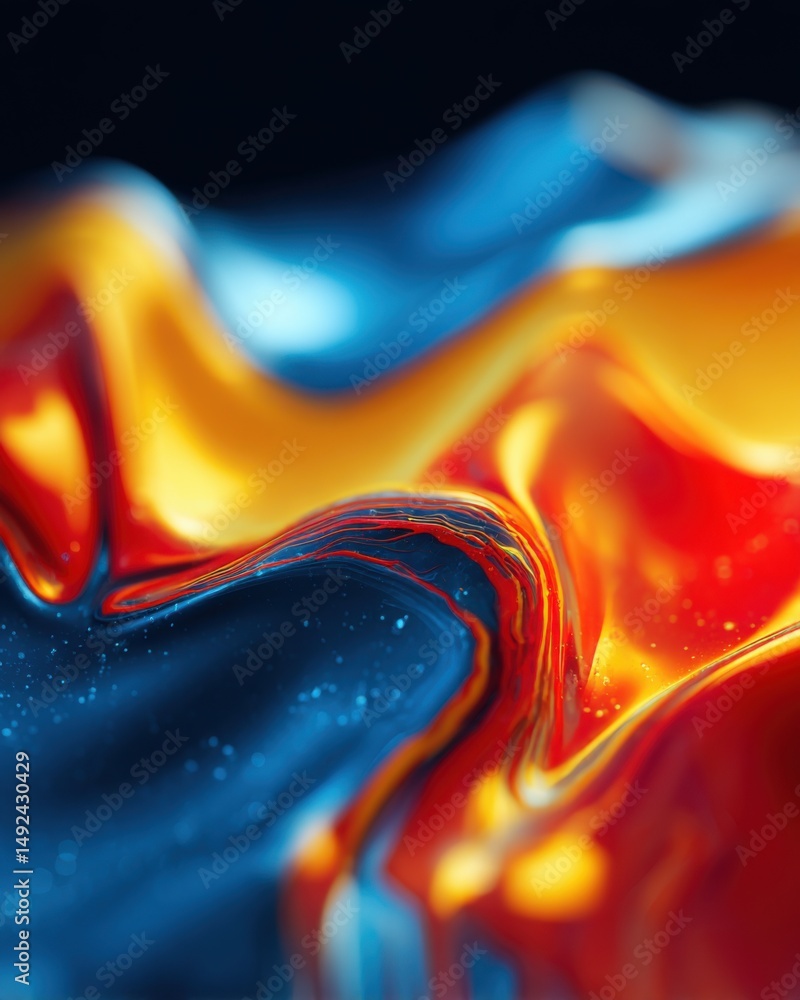 Poster abstract fluid art close up showing vibrant colors and dynamic movement in a smooth and glossy textu