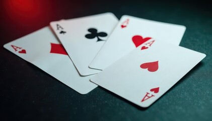 Obraz premium Four aces spread on a table, forming a square , pattern, aces, game