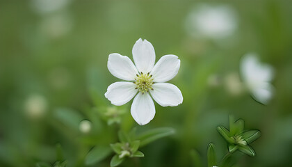 Obraz premium Close-up image of the beautiful white spring flower of Stellaria holostea also known as Greater Stitchwort, Star-of-Bethlehem' and 'Wedding (2)