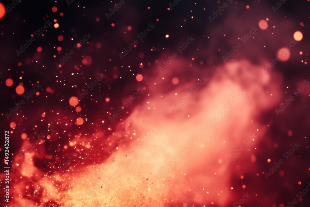Poster abstract red and orange smoke with bokeh lights creating a fiery atmosphere artistic close up shot f