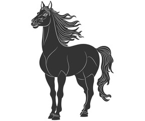 Majestic Black Horse Silhouette with Flowing Mane – Decorative Vector Illustration

