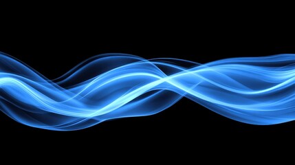 Abstract blue wave flowing on black background studio shot graphic design element digital art