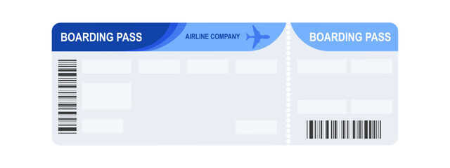 Air Plane Ticket template. Blank airline flight boarding pass ticket with barcode. Empty airline Boarding pass. Airplane ticket design template. Concept of air travel document