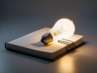 An open book with a light bulb symbolizes knowledge, creativity, and the combination of education and innovation.