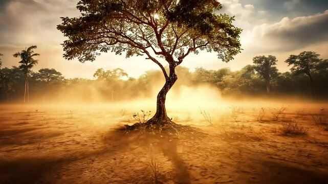 Solitary Tree in a Dusty Savannah