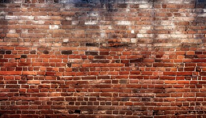 Abstract old wall background with stained aged bricks, full panoramic view texture