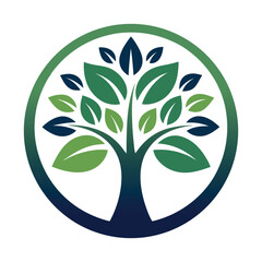 Tree Logo Design &ndash; Eco Nature Symbol with Leaves in Circle