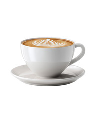 Latte Art in a Ceramic Cup: A creamy, artistic latte, adorned with delicate latte art, sits invitingly in a pristine white ceramic cup, evoking warmth and the perfect morning.