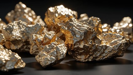 Gleaming Gold Nuggets A Close Up View of Precious Raw Mineral Wealth and Natural Treasure